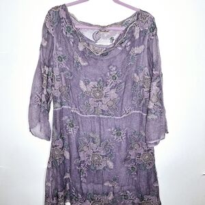 Soft Surroundings brand"Surrounded in Silk" Floral Silk Tunic Dress size large.